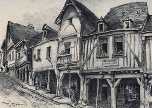 Rue Poterie in Fougeres im Departement Ille-et-Vilaine - La vieille France - La Bretagne - Text, Zeichnungen und Lithographien von Albert Robida (1848-1926)