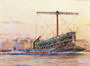 Assyrische Galeere, Aquarell von Albert Sebille (1874-1953)