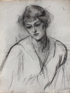 Halbporträt eines jungen Mädchens, das sich nach vorne lehnt, ca. 1910