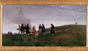 Am Feuer. Biwak von Soldaten der italienischen Armee von Alberto Issel