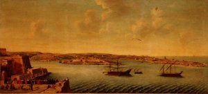 Blick auf Valetta mit Schiffen des Ordens der Ritter von St. John von Alberto Pullicino