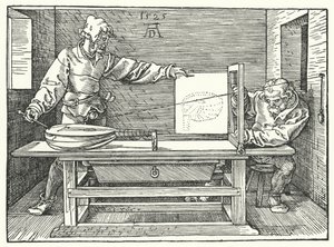 Die Verwendung von Schnüren zur Konstruktion eines perspektivischen Bildes einer Laute von Albrecht (after) Durer or Duerer