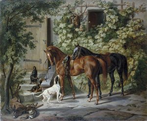 Pferde an der Veranda von Albrecht Adam
