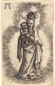 Madonna und Kind stehend mit einem Halbmond