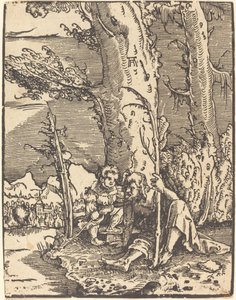 Heiliger Christophorus am Flussufer sitzend von Albrecht Altdorfer