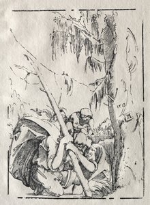 St. Christophorus überquert das Wasser mit Christus auf seinen Schultern von Albrecht Altdorfer