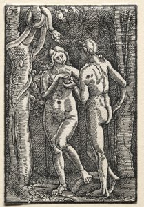 Der Fall und die Erlösung des Menschen: Adam und Eva essen die verbotene Frucht, um 1515 von Albrecht Altdorfer