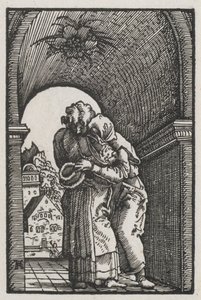 Der Fall und die Erlösung des Menschen: Die Umarmung von Joachim und Anna am Goldenen Tor von Albrecht Altdorfer
