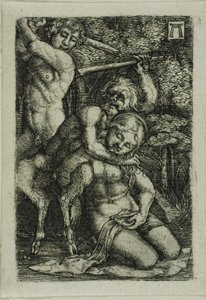 Zwei Satyrn kämpfen um eine Nymphe von Albrecht Altdorfer