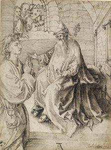 Ein Jugendlicher kniet vor einem Potentaten von Albrecht Dürer