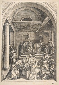 Christus unter den Schriftgelehrten, aus Das Leben der Jungfrau, Lateinische Ausgabe, 1511 von Albrecht Dürer