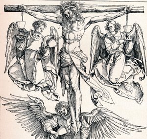Christus am Kreuz mit drei Engeln von Albrecht Dürer