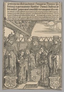 Kongress und Doppelhochzeit in Wien, Platte 23 aus Historische Szenen aus dem Leben von Kaiser Maximilian I. vom Triumphbogen von Albrecht Dürer