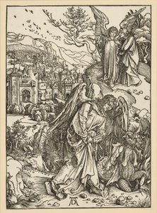 Der Engel wirft den Drachen in den Abgrund und verschließt ihn (Apokalypse) von Albrecht Dürer