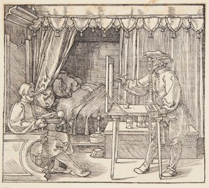 Zeichner zeichnet ein Porträt von Albrecht Dürer
