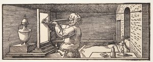 Zeichner zeichnet eine Vase von Albrecht Dürer