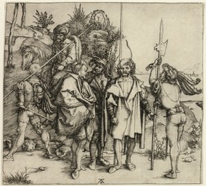 Fünf Landsknechte und ein orientalischer Mann zu Pferd von Albrecht Dürer