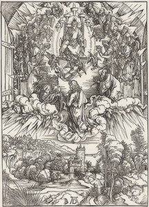 Johannes vor Gottvater und den Ältesten, aus der Folge der Apokalypse von Albrecht Dürer