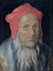 Porträt eines bärtigen Mannes mit rotem Hut