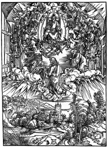 Szene aus der Apokalypse, St. Johannes vor Gott dem Vater und den vierundzwanzig Ältesten, 1498, 1936 von Albrecht Dürer