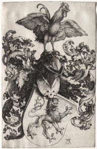 Das Wappen mit einem Löwen und einem Hahn von Albrecht Dürer