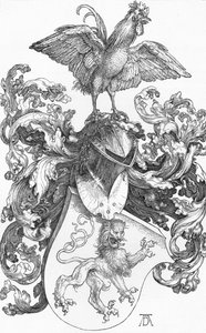 Das Wappen mit einem Löwen und einem Hahn, ca. 1502-1503, 1906 von Albrecht Dürer