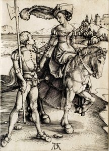 Die Dame zu Pferd mit dem Hellebardier von Albrecht Dürer