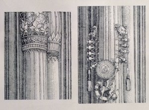 Der Triumphbogen von Kaiser Maximilian I. von Deutschland (1459-1519): zwei Details der zentralen Tore der Ehre und Macht, datiert 1515, veröffentlicht 1517-18 von Albrecht Dürer