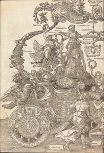 Der Triumphwagen von Maximilian I. Der große Triumphwagen [Tafel 1 von 8], 1523 Lateinische Ausgabe