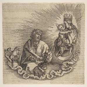 Die Jungfrau erscheint dem heiligen Johannes, Frontispiz zur Apokalypse, 1511