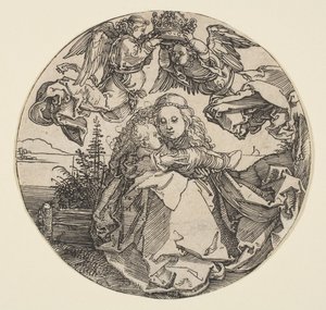 Die Jungfrau und das Kind, gekrönt von zwei Engeln über einer Landschaft, ca. 1504 von Albrecht Dürer