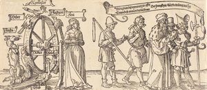 Zeit und ein Fuchs drehen das Rad des Schicksals mit Menschen aller Ränge, wahrscheinlich 1526
