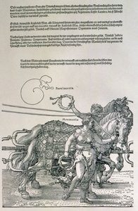Triumphwagen von Kaiser Maximilian I. von Deutschland (1459-1519): (Detail) der Pferdeteams, geführt von zwei Tugenden, Vorsehung und Mäßigung, veröffentlicht ca. 1518