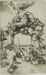 Hexe, die rückwärts auf einer Ziege reitet von Albrecht Dürer