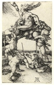Hexe reitet rückwärts auf einer Ziege, ca. 1505 von Albrecht Dürer