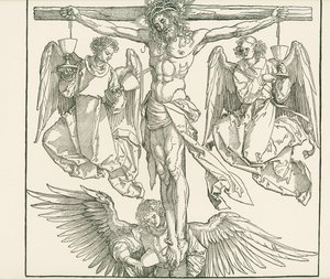 Christus am Kreuz mit drei Engeln, um 1513 von Albrecht Dürer or Duerer
