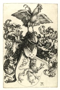 Wappen mit Löwe und Hahn, 1502-03 von Albrecht Dürer
