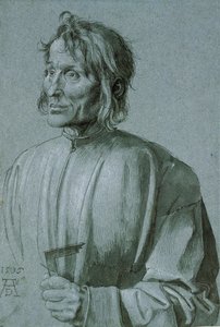 Porträt eines Architekten (Hieronymus von Augsburg) - Zeichnung von Albrecht Dürer (1471-1528), Feder, Pinsel, schwarze Tinte und weiße Farbe auf dunkelblauem Papier 1506 (39,1x26,6 cm) - Staatliche Museen, Berlin von Albrecht Dürer