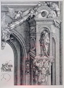 Der Triumphbogen von Kaiser Maximilian I. (1459-1519): (Detail) des zentralen Bogens (das Tor der Ehre und Macht) von Albrecht Dürer