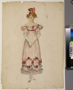 Kleid mit Blumengirlanden. Kostümentwurf für die Oper "Eugen Onegin" von Aleksandr Aleksandrovich Osmerkin