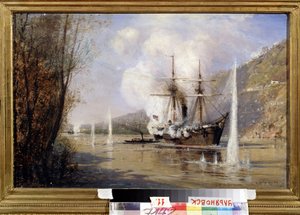 Der russische Zerstörer Shutka greift das türkische Schiff an (16. Juni 1877) von Aleksei Petrovich Bogolyubov
