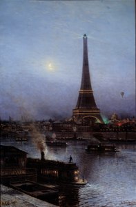 Ansicht des Eiffelturms bei Nacht im Jahr 1889