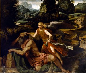 Elija schläft und wird von einem Engel aufgerichtet von Alessandro Bonvicino Moretto