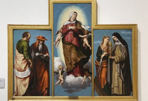 Die Himmelfahrt der Jungfrau mit St. Markus und St. Hieronymus, St. Katharina von Alexandria und St. Klara, ca. 1529