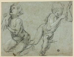 Skizzen von zwei Putti, einer hält die Hand des toten Christus (recto); Torso und Beine einer knienden Figur (verso) von Alessandro Casolani