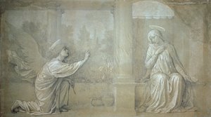 Die Verkündigung, vorbereitender Karton für das Fresko der Cappella Raffo im Friedhof der Misericordia, Siena von Alessandro Franchi