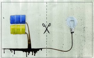 Allegorische Darstellung von sauberer Energie und fossilen Brennstoffen Illustration von Alessandro Lonati von Alessandro Lonati