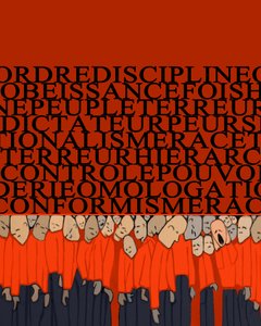 Allegorie des Gewichts der Diktatur, Repression, Disziplin über den Menschen, Menge von Macht und Angst der Tyrannen erdrückt - Illustration 2014 von Alessandro Lonati