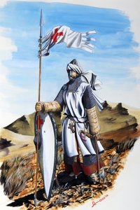 Kreuzzüge: ein Ritter des Templerordens in einem weißen Mantel mit dem Roten Kreuz.