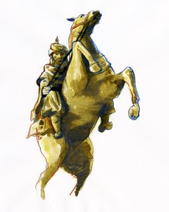 Reiterporträt von Oqba Ibn Nafi Al Fihri (622-683), arabischer General, der von Muawiya I. (602-680) an die Spitze der muslimischen Armeen gesandt wurde.